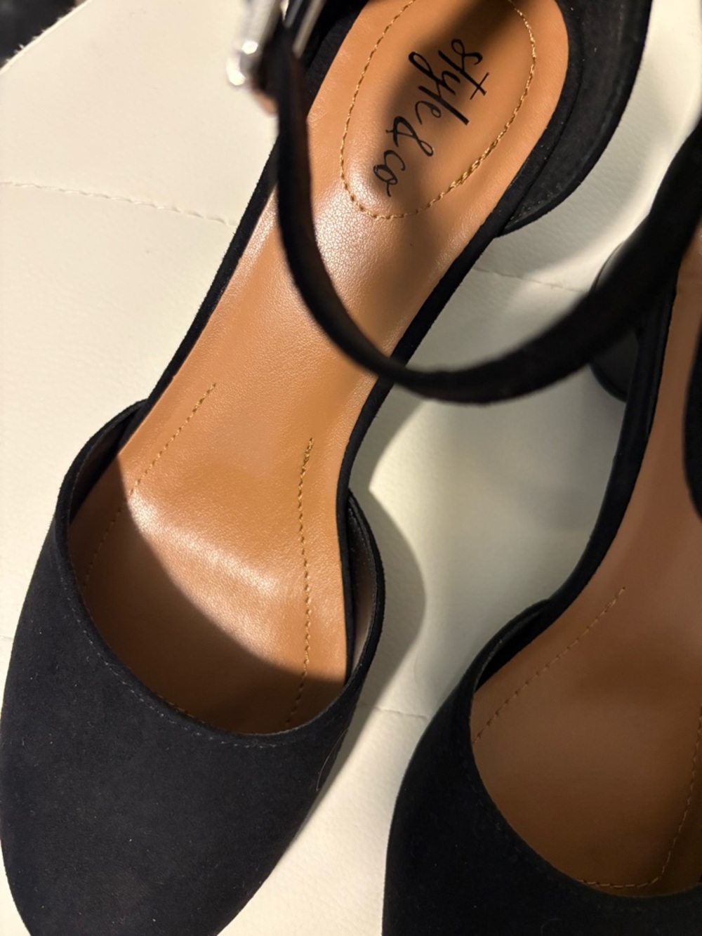 Black Suede Ankle Strap Block Heel - Picture 6 of 6